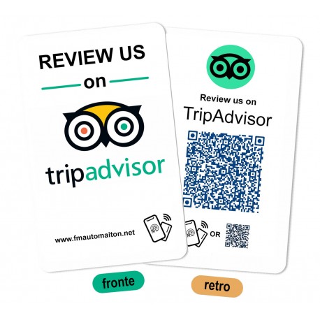 Scheda NFC TripAdvisor Review Card in PVC presonalizzata con il tuo logo